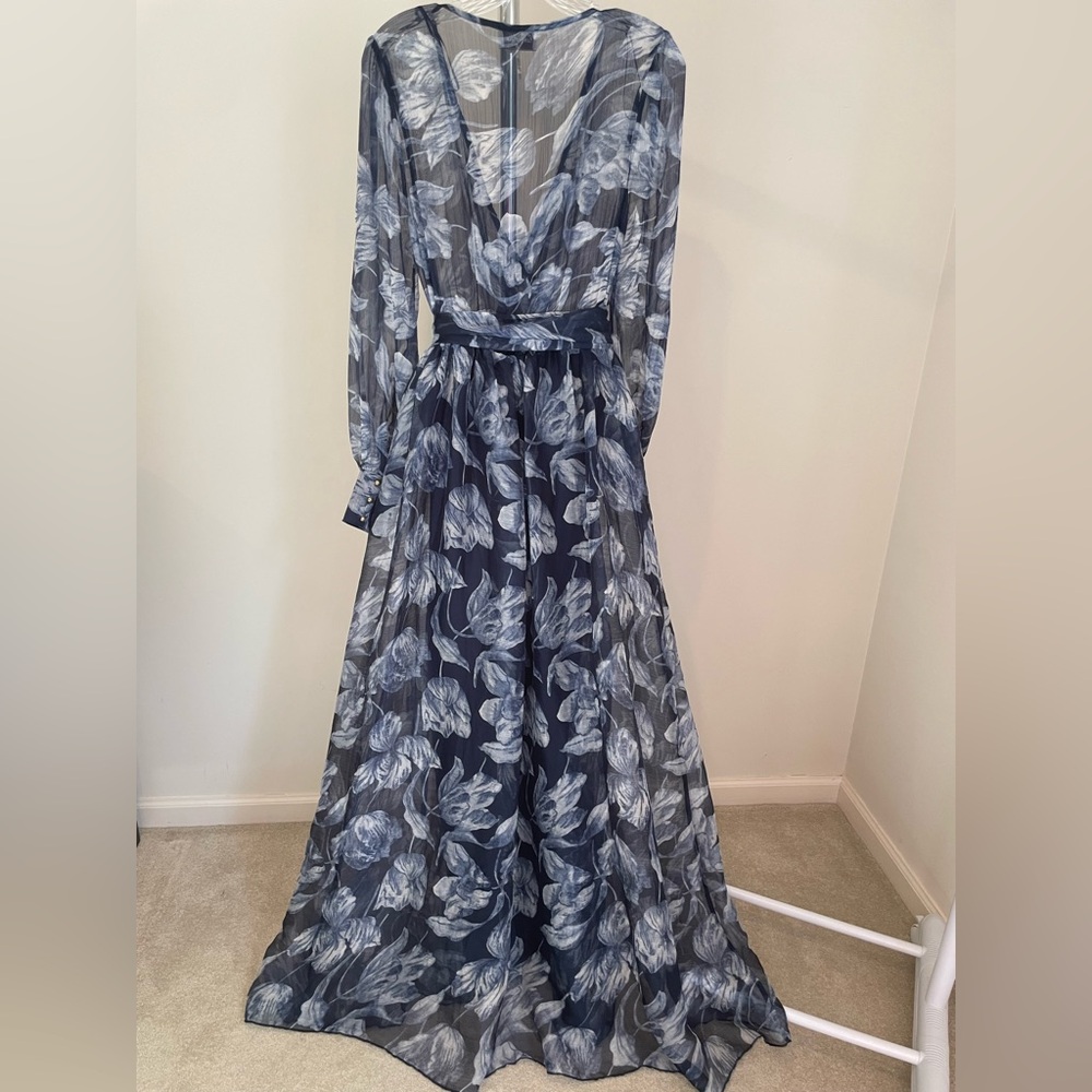 Elegant Navy Long Sleeve Floral Maxi